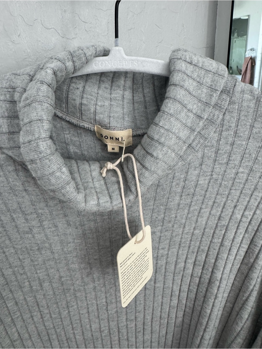 DONNI. Light Gray Ribbed Turtleneck Midi Dress - Picture 4 of 5